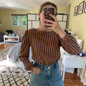 Vintage Pinstripe Long Sleeve Blouse in Mustard